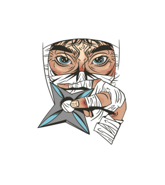 Cap de ninja model alb pe tricou