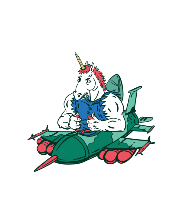 Unicorn Avion de vânătoare model alb pe tricou