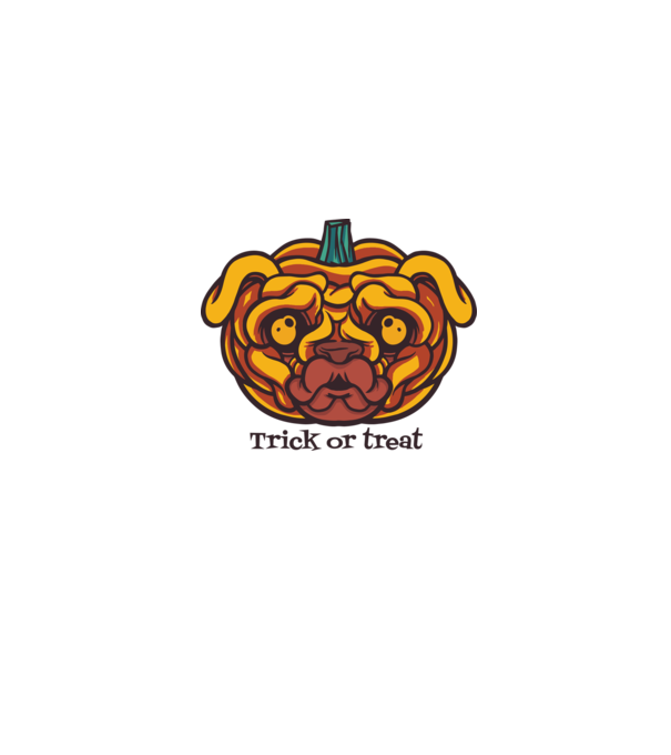 Mops cap de dovleac Halloween model gri pe tricou