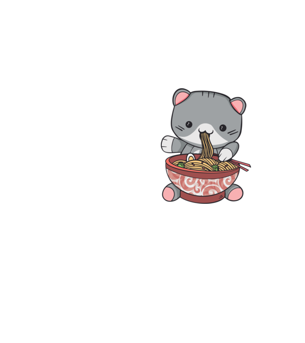 Pisică Kawaii Ramen model galben neon pe tricou