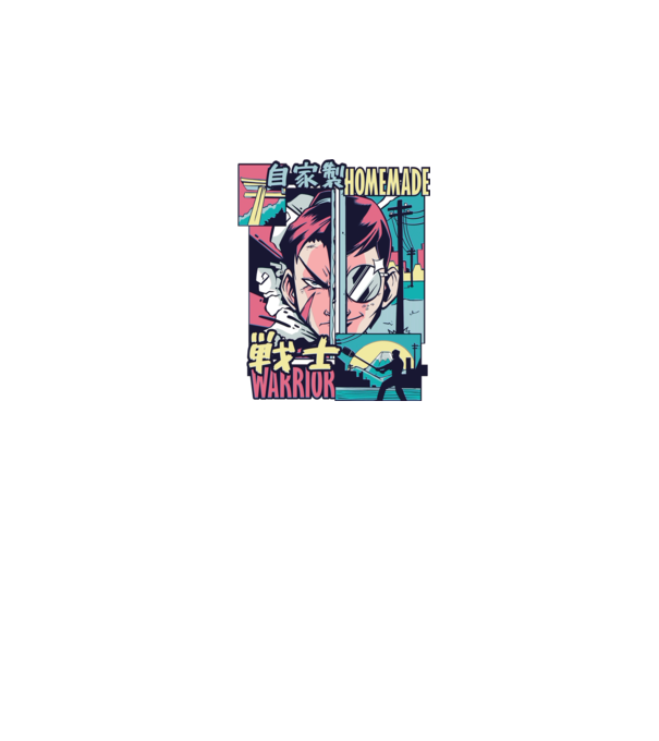 Anime Vaporwave Home Made Warrior model negru pe tricou