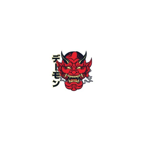 Mască demon chinez model alb/roșu pe tricou