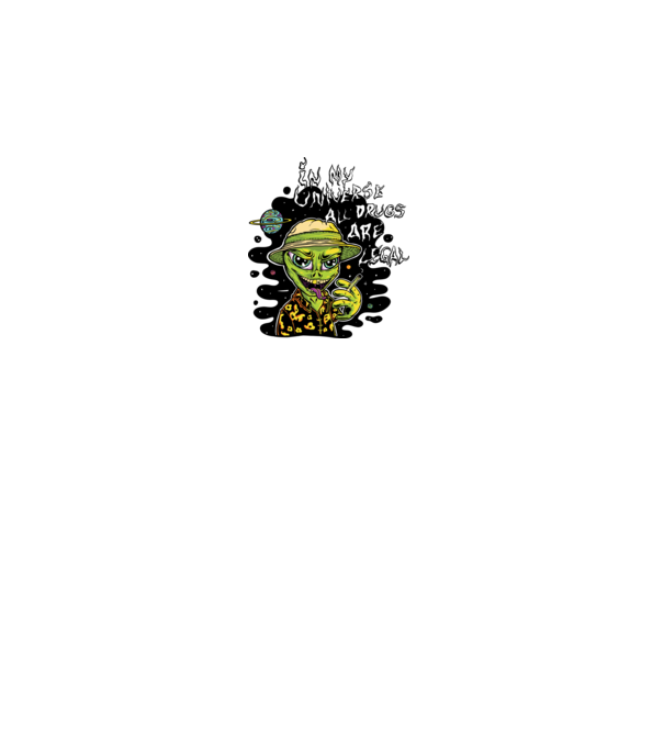 Alien drogat model alb pe tricou