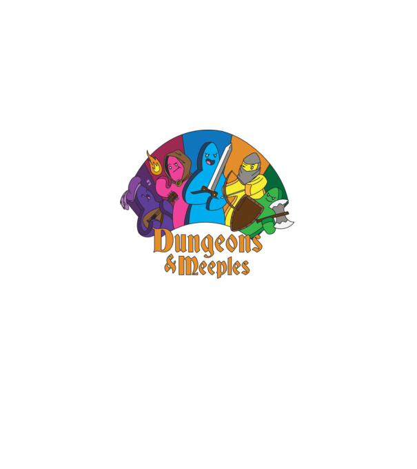 Dungeons Meeples model negru pe tricou