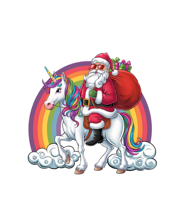 Moș Crăciun cool pe un unicorn 2 model alb pe tricou