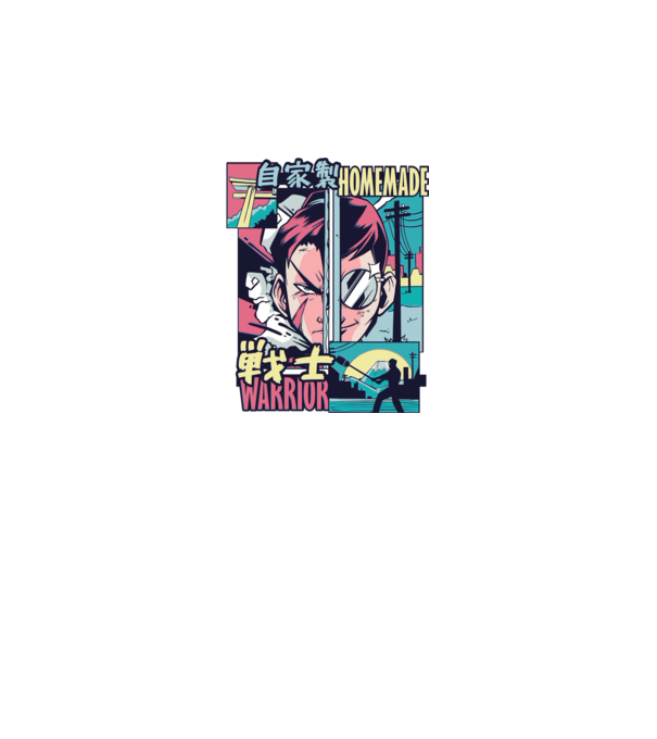Anime Vaporwave Home Made Warrior model negru pe tricou