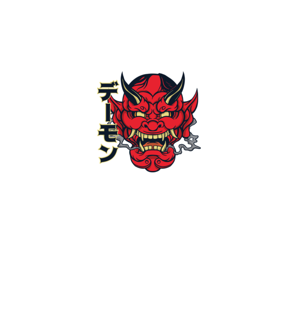 Mască demon chinez model alb pe tricou