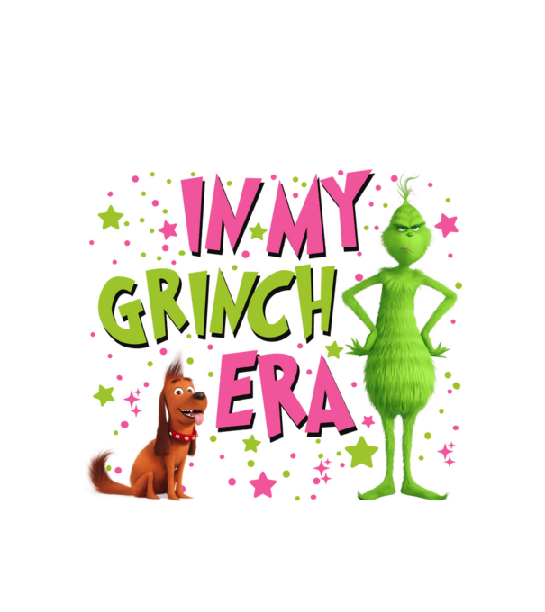 In my Grinch era model alb pe tricou