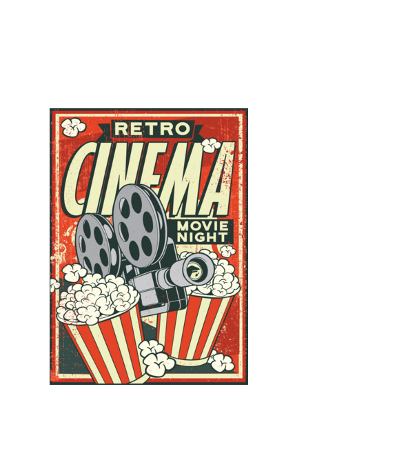 Afiș cinema retro model alb pe tricou