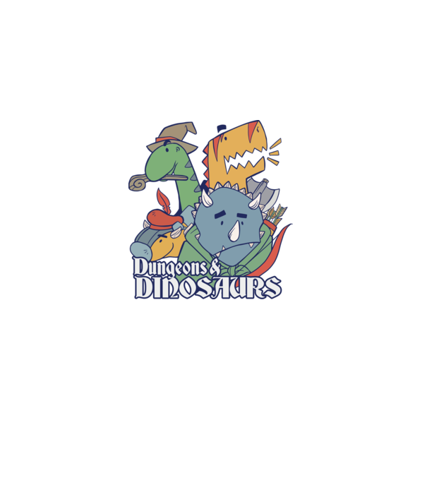 Dungeons and Dinosaurs model albastru închis pe tricou