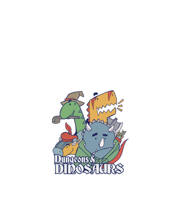 Dungeons and Dinosaurs model albastru închis pe tricou