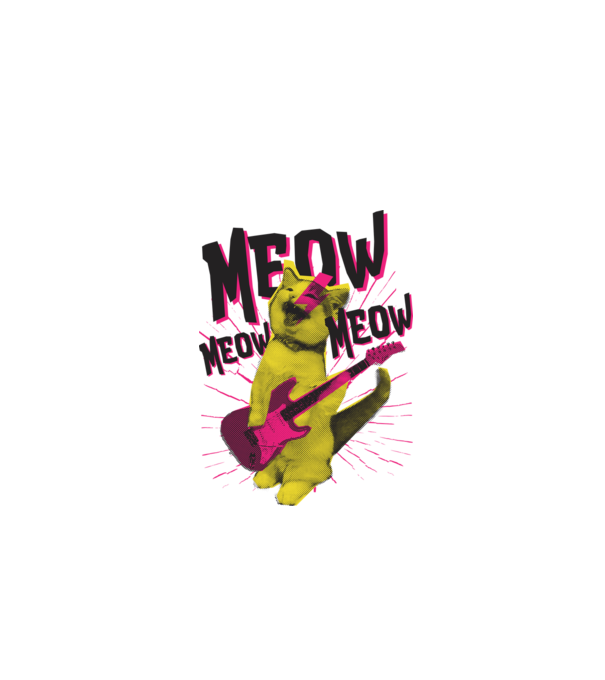 Pisică Rocker Meow model alb pe tricou