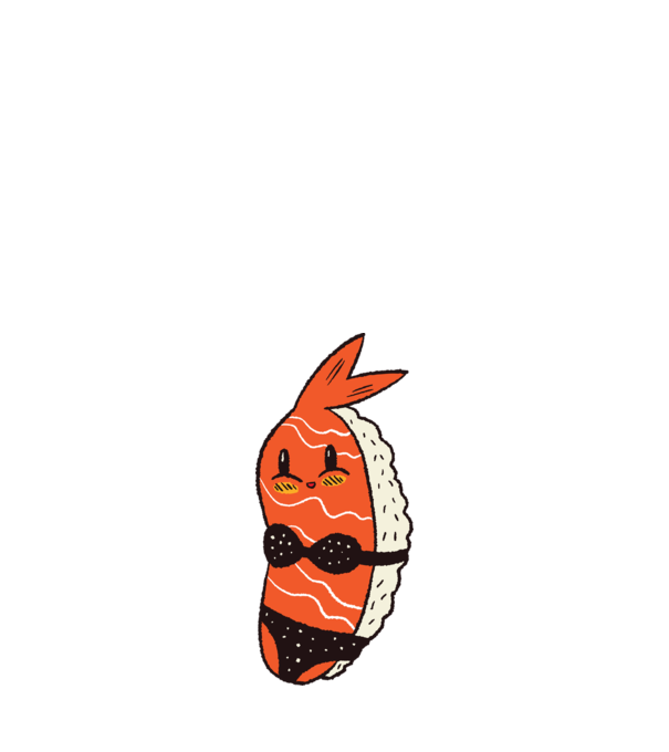 Sushi în bikini model alb pe tricou
