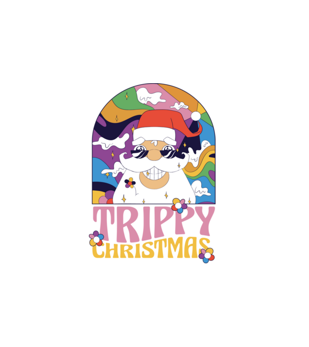 Trippy Christmas model alb pe tricou
