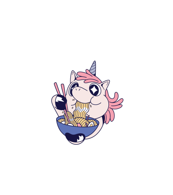 Unicorn Ramen model albastru închis pe tricou