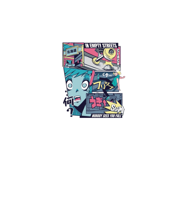 Anime Vaporwave Benzi desenate Skateboard model negru pe tricou