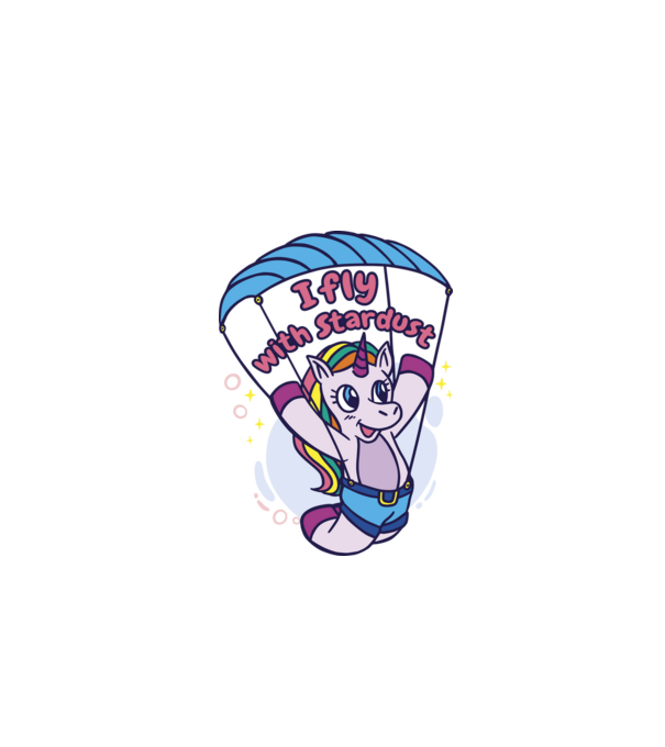 Unicorn parașutist model alb pe tricou