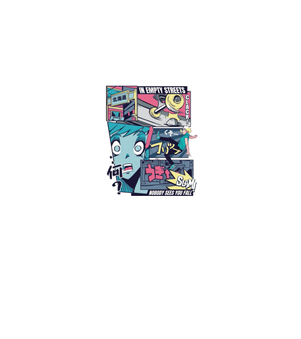 Anime Vaporwave Benzi desenate Skateboard model albastru jeanși pe tricou