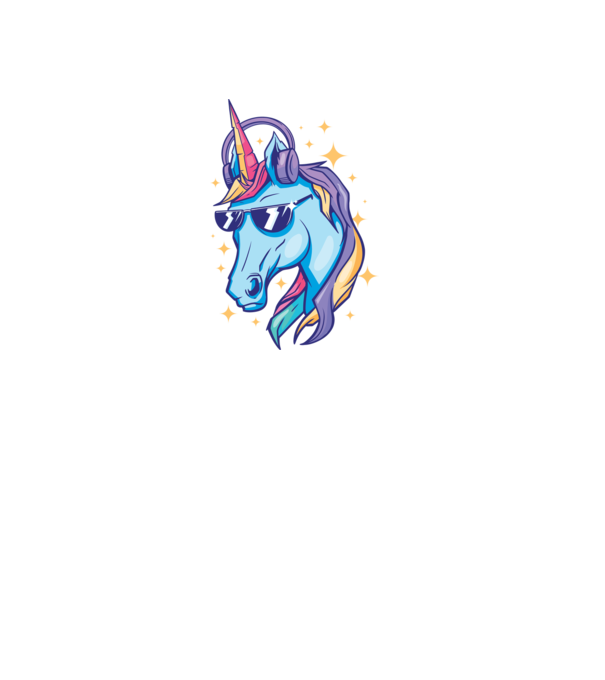 Unicorn strălucitor cu căști model mov pe tricou