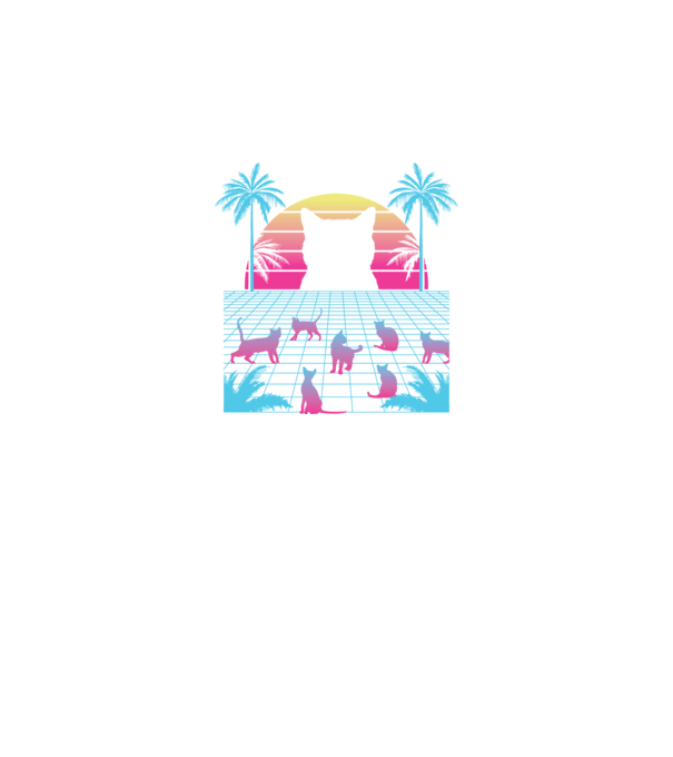 Pisică Vaporwave neon model negru pe tricou