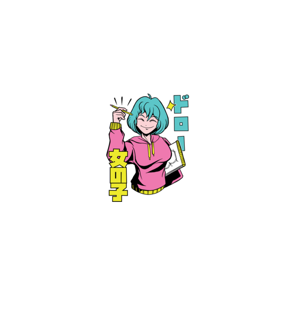 Anime fată desenând model negru pe tricou