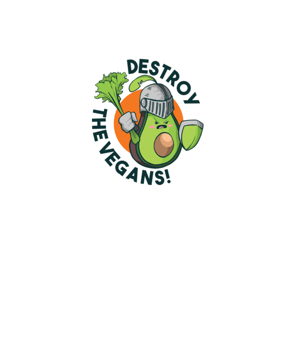Destroy the Vegans - tricou amuzant războinic Avocado model alb pe tricou