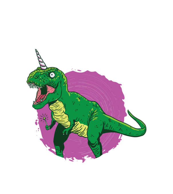 T-rex unicorn model alb pe tricou