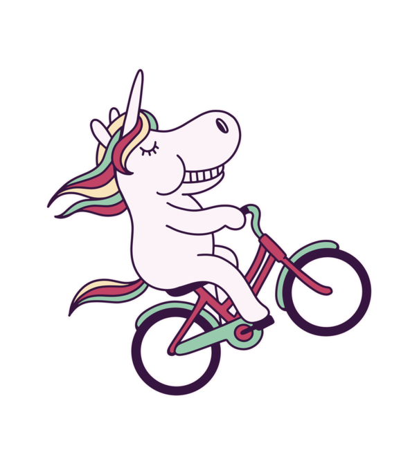 unicorn cu bicicletă model alb pe tricou