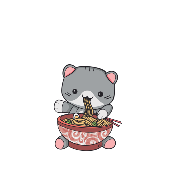 Pisică Kawaii Ramen model turcoaz pe tricou