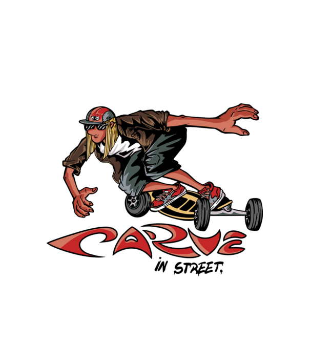 Carveboard Longboard model alb pe tricou