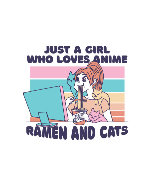 Doar o fată căreia îi place Anime, Ramen și pisicile model alb pe tricou