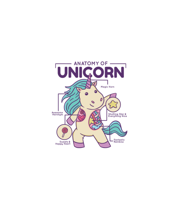 Unicorn Anatomie model alb pe tricou