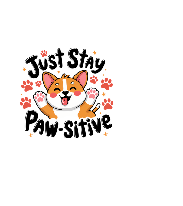 Just Stay Paw-sitive Alb model albastru deschis pe tricou