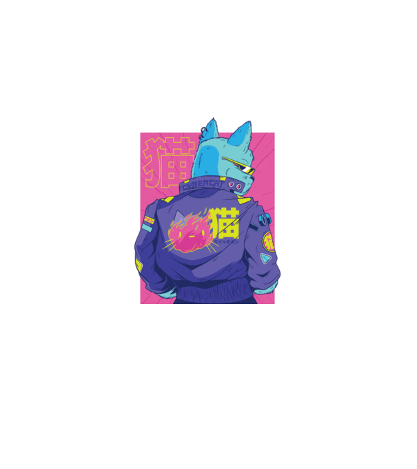 Pisică Cyberpunk model negru pe tricou