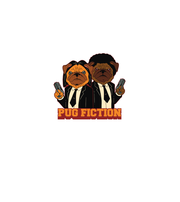 Pug Fiction Pugs Mops Pulp Fiction parodie model alb pe tricou