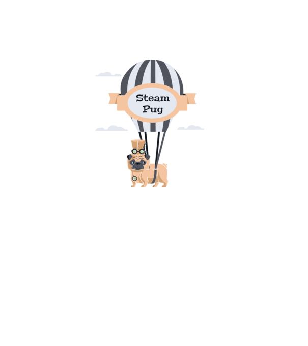 Steampug - mops model albastru deschis pe tricou