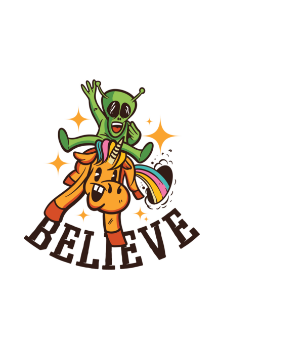 Unicorn Alien model albastru deschis pe tricou