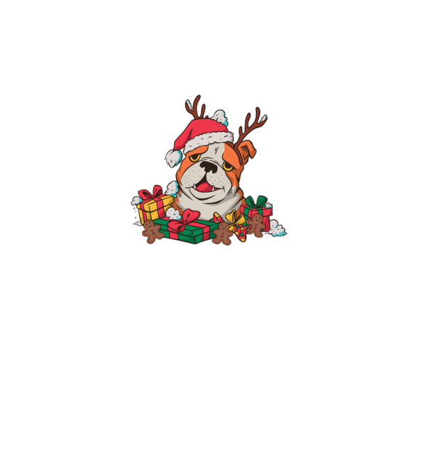 Bulldog de Crăciun model albastru jeanși pe tricou
