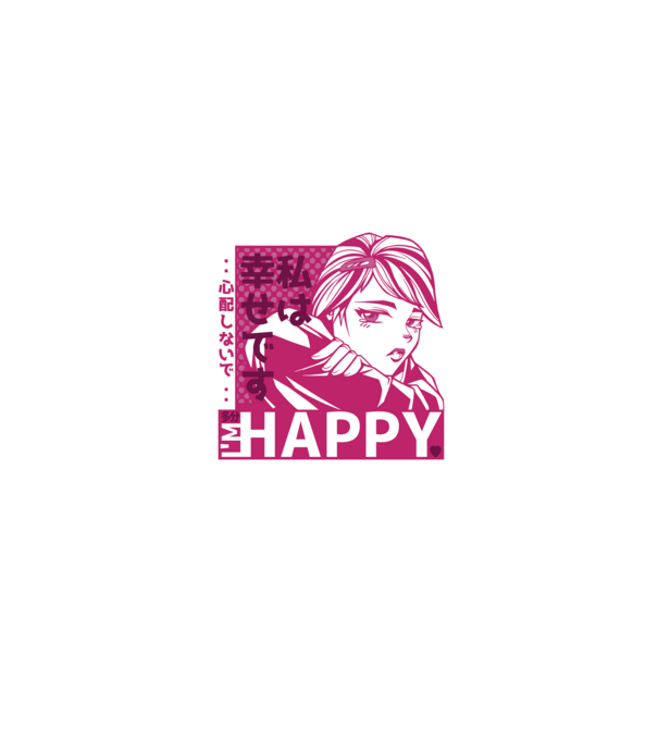 'I''m happy fată Anime antisocială' model negru pe tricou