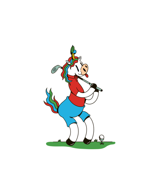 Unicorn jucător de golf model alb pe tricou