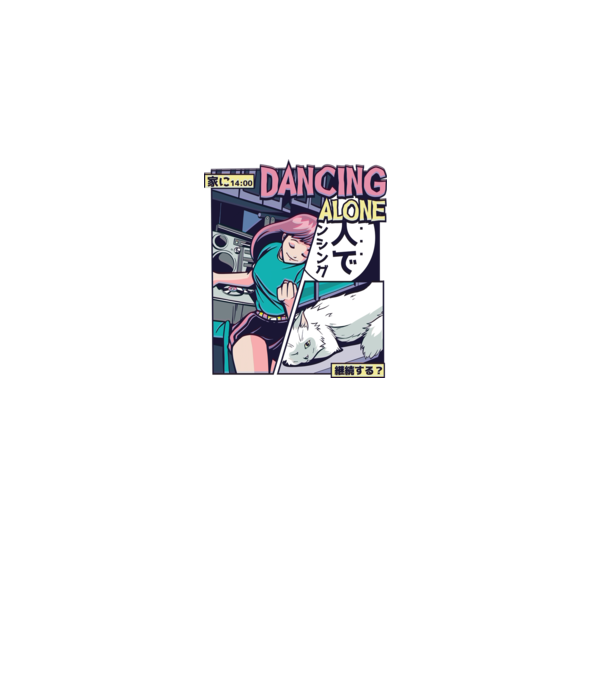 Anime Vaporwave Dancing Alone model albastru închis pe tricou