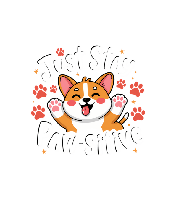 Just Stay Paw-sitive Negru model alb pe tricou