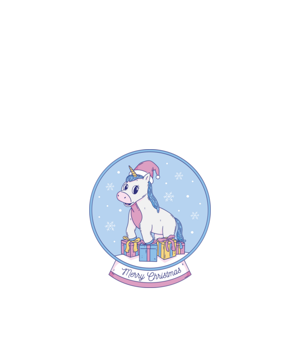 Glob de zăpadă drăguț, de Crăciun, cu Unicorn model albastru închis pe tricou