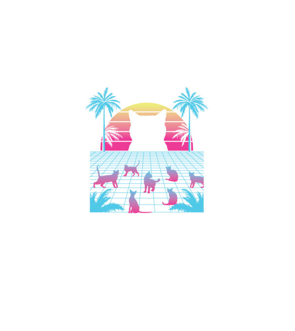 Pisică Vaporwave neon model negru pe tricou
