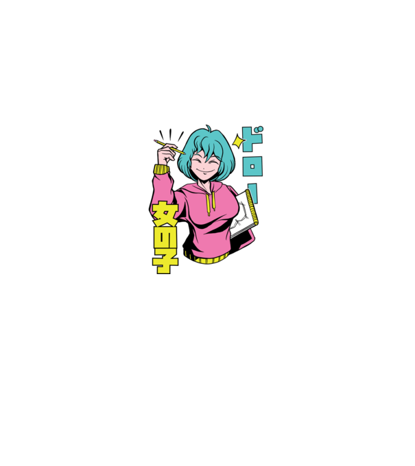 Anime fată desenând model negru pe tricou
