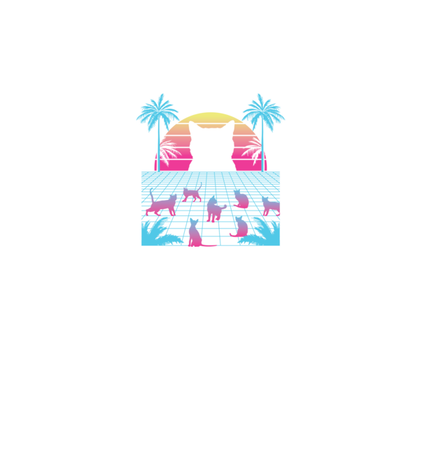 Pisică Vaporwave neon model negru pe tricou