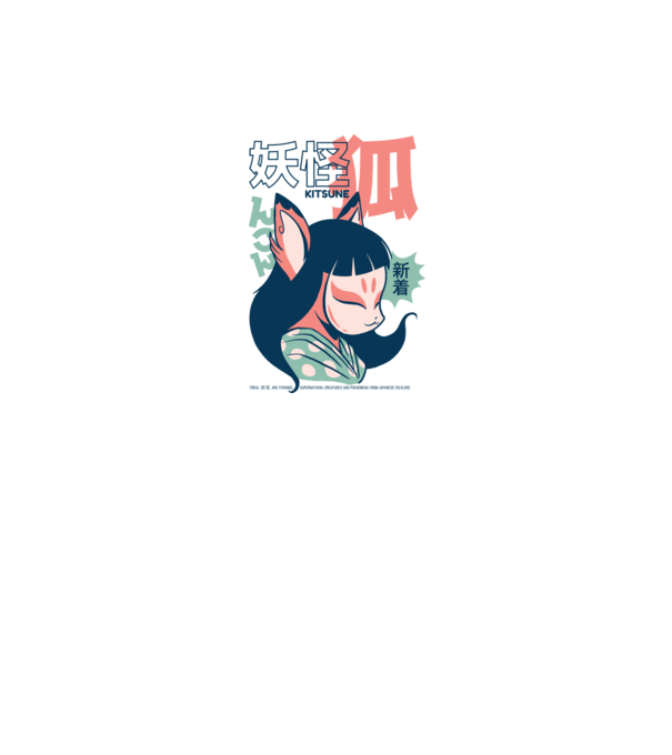 Kitsune Yokai Anime model alb pe tricou