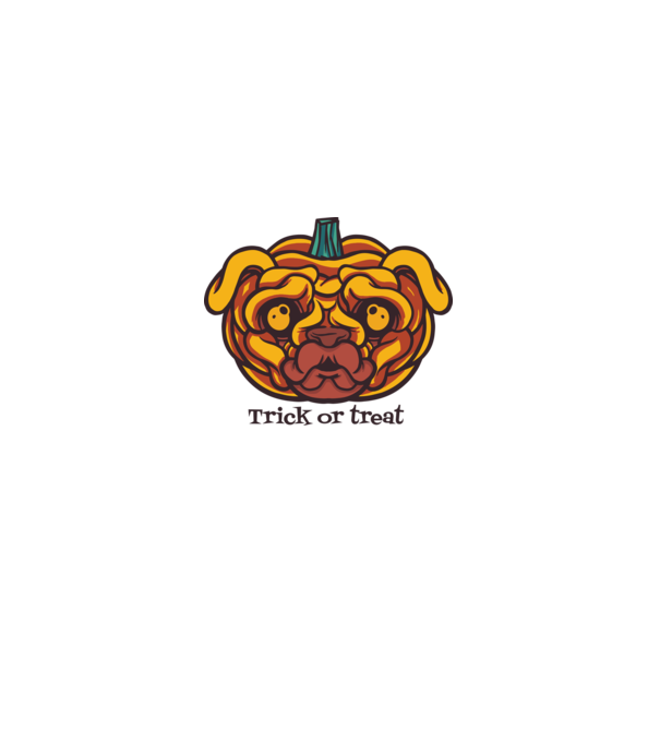 Mops cap de dovleac Halloween model alb pe tricou
