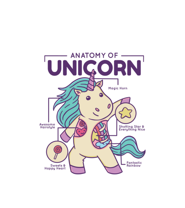 Unicorn Anatomie model alb pe tricou
