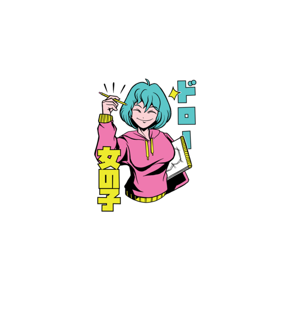 Anime fată desenând model albastru închis pe tricou